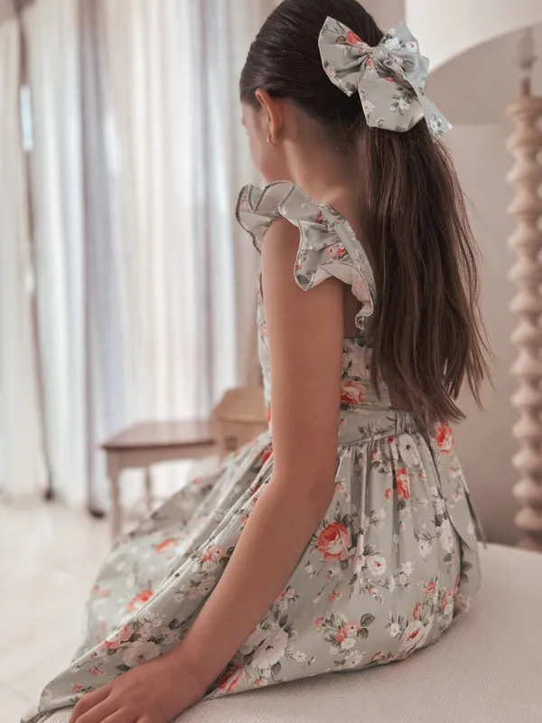 Josephine Girls Christmas Dress - Green Floral